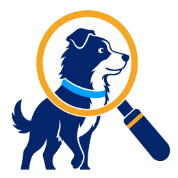 Dog Decoder badge — a dog seen through a magnifying glass